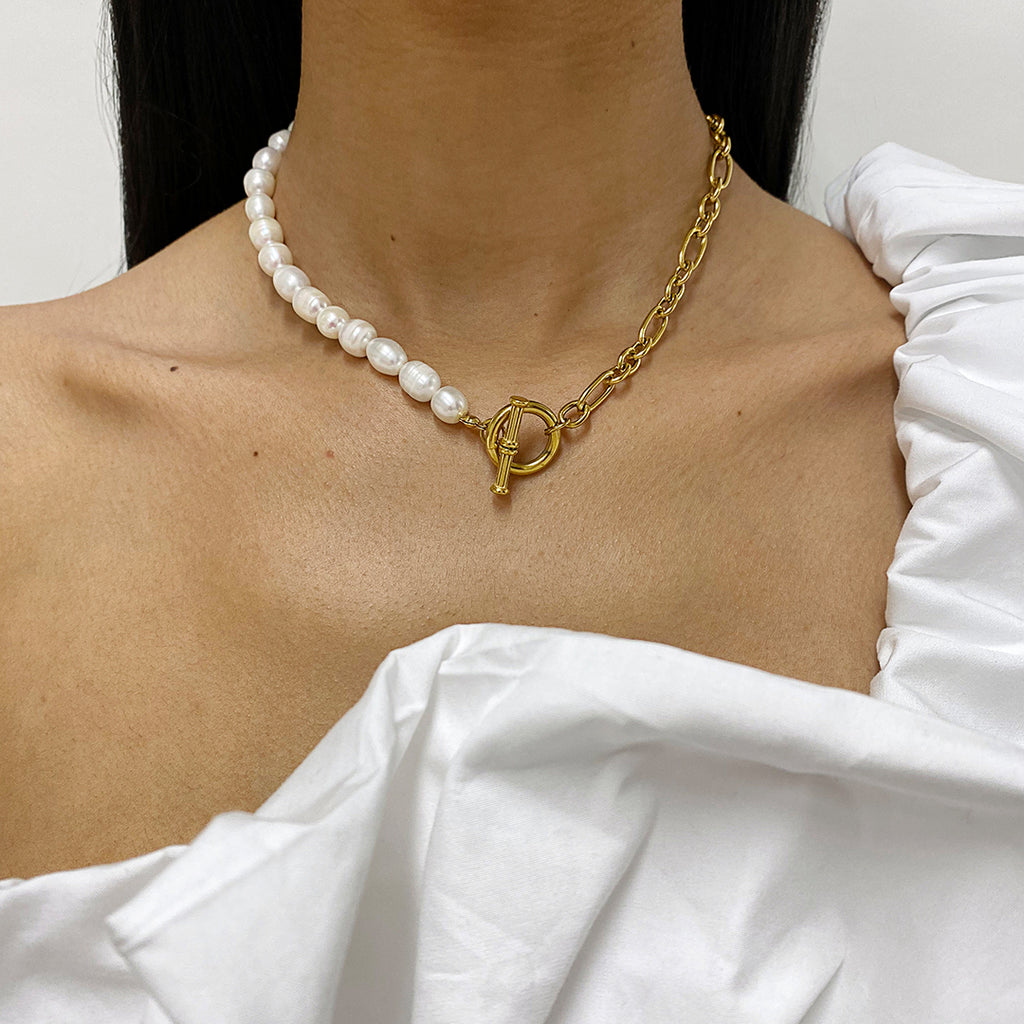 Waterproof Half Pearl Necklace